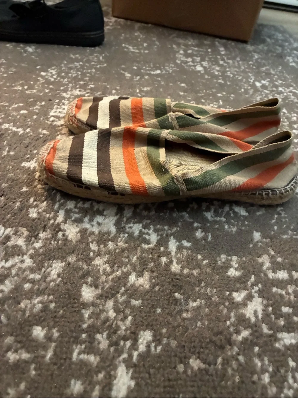 Made in France Striped Slip-On Espadrilles in Green, Orange, Black & Cream